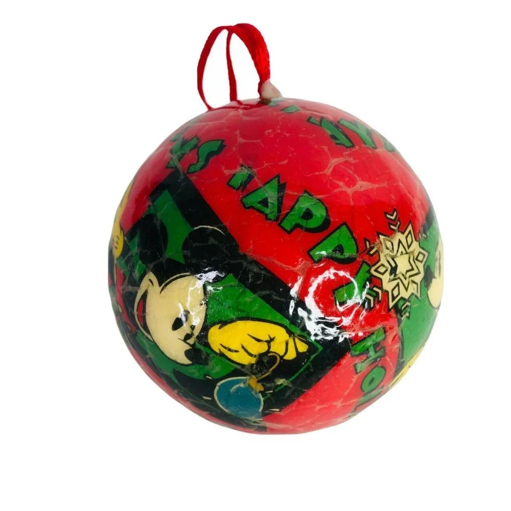 Disney Mickey Mouse Decoupage Christmas Tree Ornament‎ Red Green